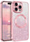 DUEDUE Glitzer Hülle für iPhone 15 Pro 6,1'' [Kompatibel mit MagSafe] Stoßfeste Schutzende Magnetische Handyhülle für iPhone 15 Pro, geeignet für Frauen Mädchen Männer Jungen, Rosa