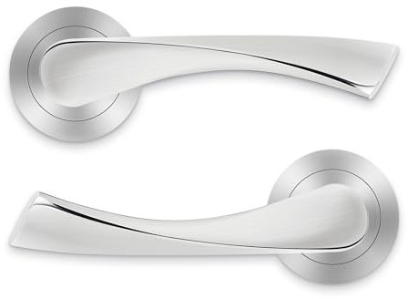 Probrico Internal Door Handle Set, Marvel Lever on Rose Door Handles Pair in Satin Nickel Finish - Interior Use Door Handle - Round Modern Design, 5 Pair