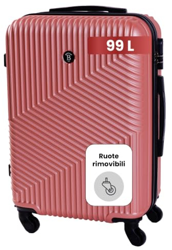 BERTOO Valigia rigida grande Milano XXL, 99L ABS, 75cm, oro rosa, 4 ruote rimovibili