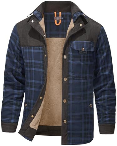 Mr.Stream Homme Casual Manches Longues à Carreaux Flanelle Bouton fourrée Chaud Chemise Sherp Veste 3251 Dark Blue M
