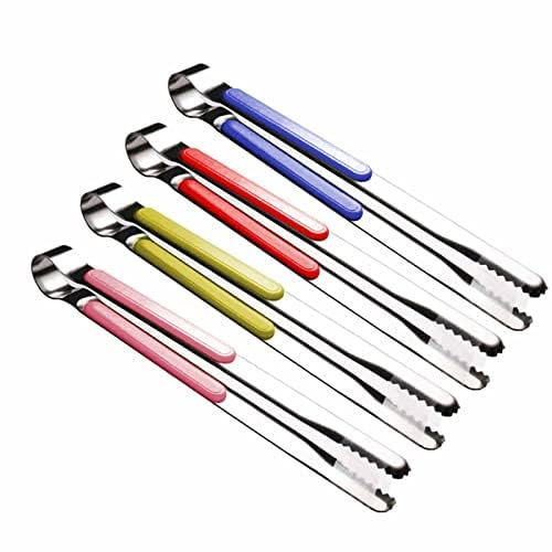 4 pinzas de cocina de acero inoxidable, pinzas de servir para cocinar, pinzas de metal de 10 pulgadas con agarre cómodo antideslizante, pinzas de cocina antiadherentes, pinzas de barbacoa de alta