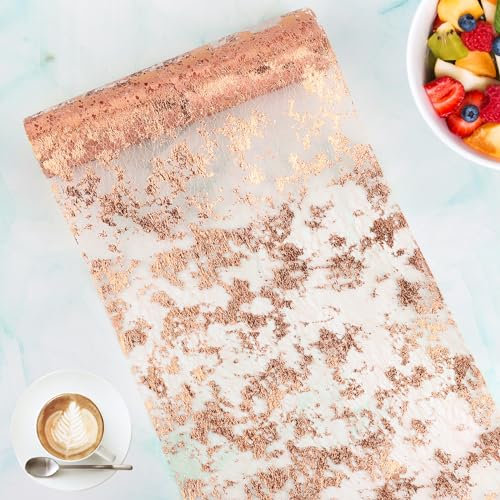 RISVOWO Chemin de Table Or Rose, 28 cm x 10 m Brillant Chemin De Table, Décoration de Table Scintillante, Organza Tulle Rouleau Bobine pour Dîner Mariage Anniversaire ou Noël (Or Rose)