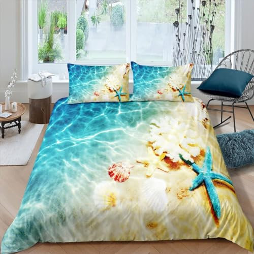 Homewish Bettbezug, 140 x 200 cm, Ozean, Strandwäsche, Bettwäsche-Set, Motiv: Küste, Zimmerdekoration, blau, Hawaiianischer Bettbezug, Blaugrün, 1 Kissenbezug