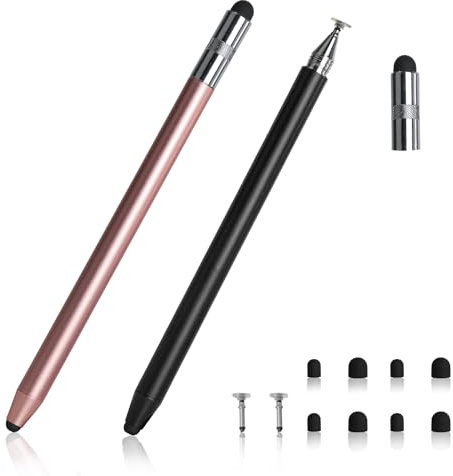 2 Stück Tablet Stift,Dual Head Touchscreen Stift,3 in 1 Gummi Stylus,Touch Pen für für Alle Handys/Tablets/Apple/iPad/Samsung Galaxy/Xiaomi/IOS/Android (Schwarz&Roségold)