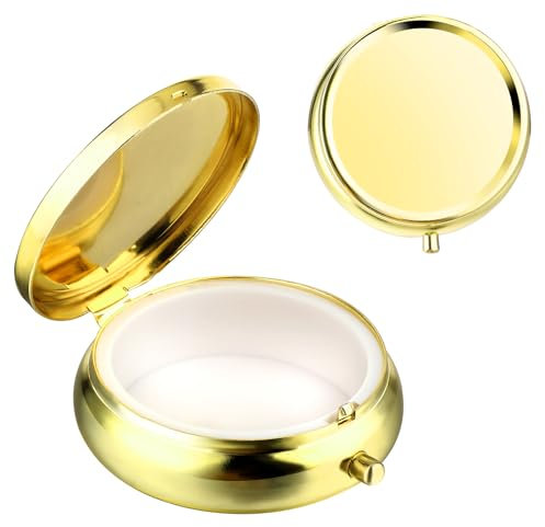 Sibba Tragbares Medikamenten-Pillenetui multifunktionale Feuchtigkeitsbeständige Reise-Pillenbox für Handtasche Tasche niedliche Medikamenten-Pillen-Organizer-Box aus Metall für Vitamine Fischöl(Gold)