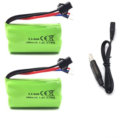 Pinsinholy 2 baterías recargables de iones de litio SM-2P de 7,4 V 500 mAh para teledirigido teledirigido coche camión camión RC barco y algunos lanzadores de bolas