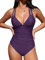 CUPSHE Damen Badeanzug V Ausschnitt Bauchweg Cutouts Doppelte Träger Überkreuzte Rückenbindung Einteilige Bademode Swimsuit Dunkelviolett M