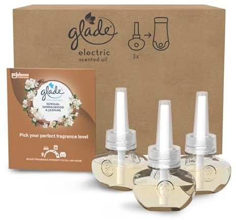 Glade Plug in Air Freshener Refill, Electric Scented Oil Room Air Freshener, Sandalwood & Jasmine, Pack of 3 Refills (3 x 20ml)