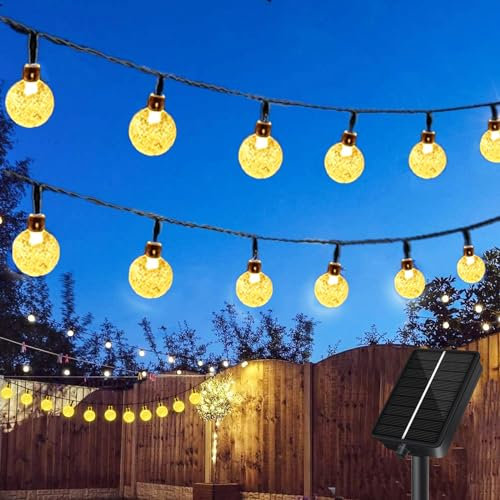 SonPen Solar Lichterkette Aussen, 12M 60 LED Solar Kettenlicht Kristall Kugeln, 8 Modi Solarlichterkette Außen Wasserdicht Garten Lichterkette Solar Outdoor für Terrasse, Hochzeit, Balkon, Partys