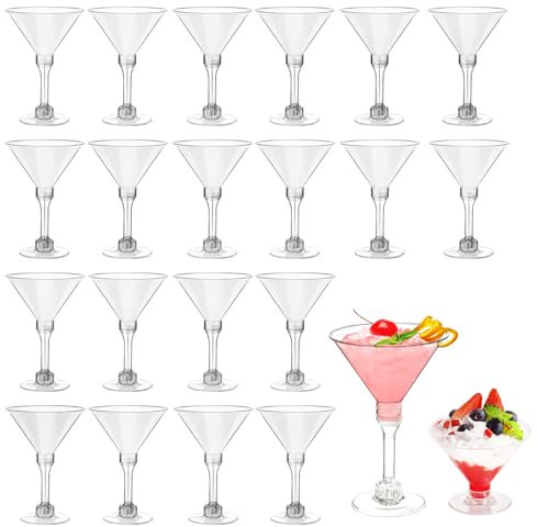 HXSYKJDM 20PCS Plastic Martini Glasses, 150ML Plastic Cocktail Glasses, Adjustable Ice Cream Dessert Cups Reusable Multi-use Plastic Party Cups for Wedding Parties