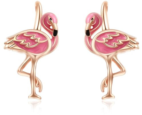 Flamingo Ohrringe 925 Sterling Silber Tier Ohrringe Teenager Leverback Hoop Flamingo Schmuck Geschenke für Damen
