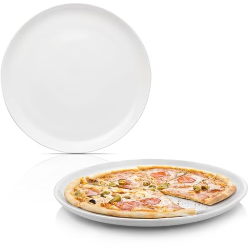 Sänger | Pizzateller Set New Port 2 tlg, Servierteller Groß aus Porzellan, Pizza Teller Set spülmaschinenfest kratzfest multifunktional, Pizza Set, Teller Groß Pizza Brett Weiß | PREMIUM COLLECTION