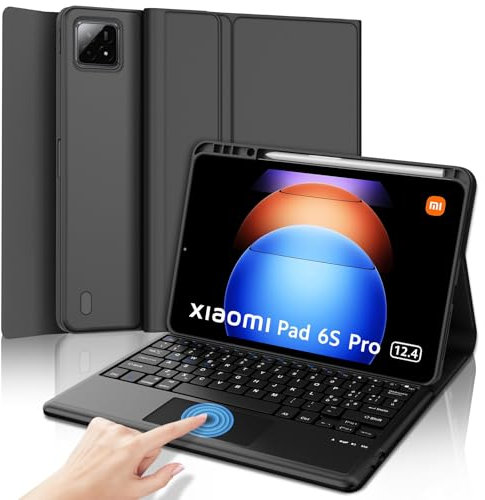 IVEOPPE Tastiera Xiaomi Pad 6S Pro 12.4 2024 con Touchpad, Xiaomi Pad 6S Pro 12.4 Cover con Tastiera, Custodia Tastiera Trackpad Italiano Bluetooth Staccabile per Xiaomi Pad 6S Pro 12.4 2024, Nero