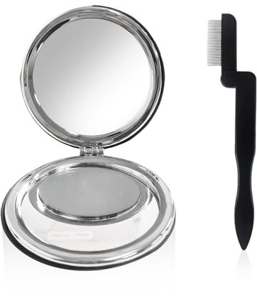 1 espejo de maquillaje redondo negro, 1 peine plegable para cejas, mini espejo, espejo de bolsillo plegable, espejo de maquillaje de doble cara, espejo de bolsillo, espejo de maquillaje pequeño