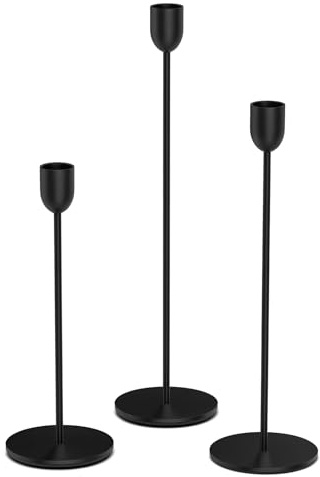 ChefBee Black Tall Candle Candlestick Holder, 3PCS Taper Pillar Candle Sticks Stand Holders Decor, Centerpiece Dining Table Wedding Festive Fireplace Mantle Vintage Room Decorations, Housewarming Gift