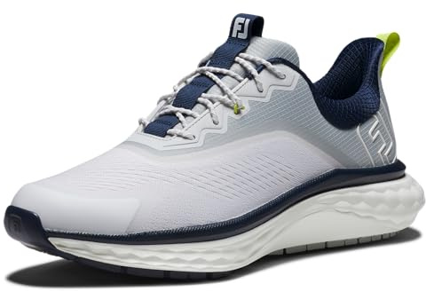 FootJoy Men's FJ Quantum Previous Season Style Golf Shoe, White/Grey/Blue, 9.5