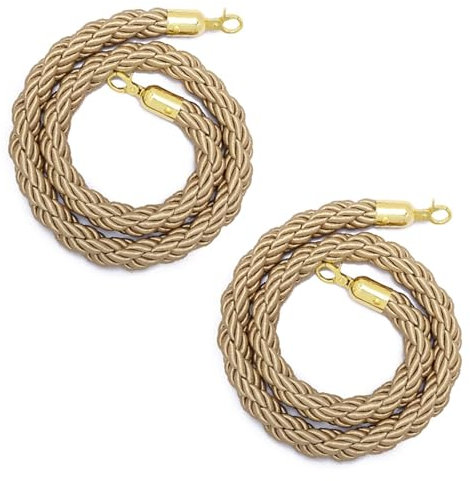 Blazea Personenleitsystem Absperrkordel 2er-Pack Hanfseile, Khakifarbene Absperrseile für Pfosten, Dicke Samtseile für Hochzeiten/Große Eröffnungen/Partys/Den Roten Teppich(Gold Hook,1m/3.3ft)