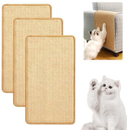 NATNAV 3 Pcs Rascador para Gatos, Alfombrilla Rascador para Gatos Sisal Natural,rascador de Pared para Gatos para Proteger Muebles, Sofás y Paredes, 50 * 25CM