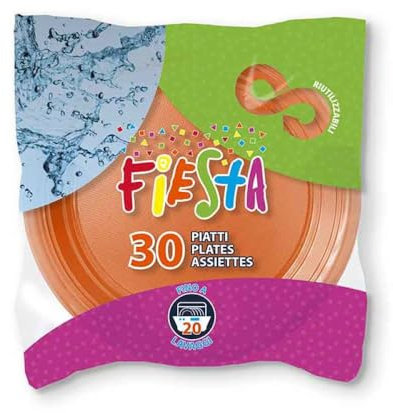 90 Piatti PIANI colorati di plastica RIUTILIZZABILI da 22cm piatti rigidi | piatti Lavabili | VARI COLORI | per feste eventi compleanni (Arancione)