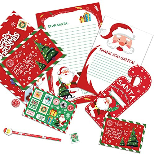 VEYLIN Brief an den Weihnachtsmann, 21-teiliges Set mit Briefen, Umschlägen, Türaufhänger, Aufkleberbogen und Stiften