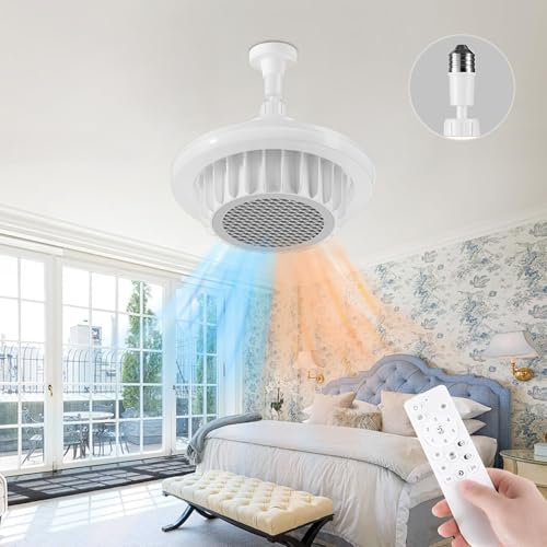 Ventilador de Techo con Luz y Control Remoto E27 Ventiladores de Techo Silencioso con Calefacción Lampara Ventilador Techo LED Pequeño Lámpara de Techo para Comedor Cocina Corredor Ángulo Ajustable