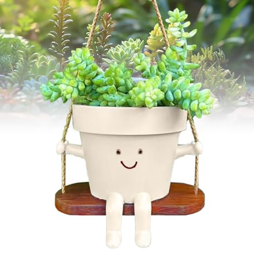 Maceta oscilante, Macetero para suculentas con Cara Sonriente, Maceta con diseño de Cara Sonriente, Macetas con Cara Sonriente para jardín, Macetero con cara oscilante, para Interiores y Exteriores