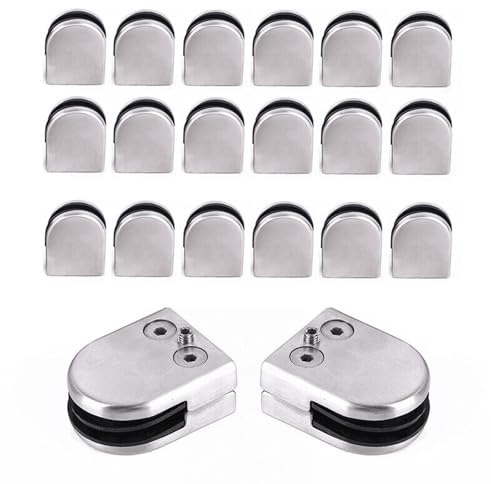 20 Glasklemme, Glashalter Edelstahl für 8-10mm Glas, Einstellbar Glasbodenträger, Glasklemmhalter, Glas Halterung, Glasregal halterung für Geländer, Treppen, Handläufe, etc. weit verbreitet