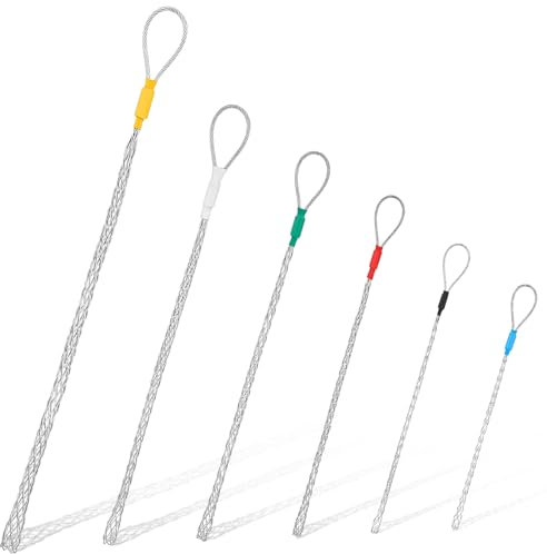 Yaocom 6 Pcs Cable Puller Socks 4-25 mm Cable Pulling Sock Grip Kit Eye Mesh Wire Grip Cable Puller Wire Mesh Cable Grip Galvanized Steel Wire Pulling Tools for Light and Heavy Cables