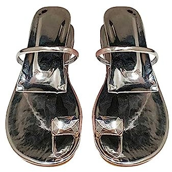 2023 Modell Von EINEM Strass Innen Höhe Ferse Ferse Hausschuhe Frauen Tragen Strand Sandalen Frauen Schuhe Hochzeit Damen (Silver, 35)