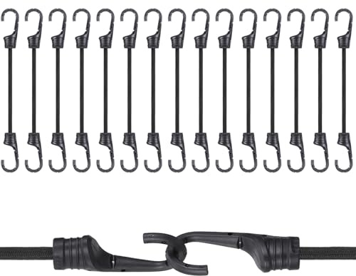 JIZZU Pulpos Elasticos con Gancho, Juego de 15Pcs 25cm Cuerdas Elásticas, Multifuncional Tensor Lona Tiendas Goma, Pulpos Elasticos Transporte para Coches(Negro)
