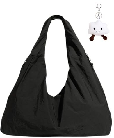 Micmores Handtasche Damen Nylon Umhängetasche Stylische Hobo Tote Bag Groß Shopper Tasche Praktische Schultertasche für Schule, Arbeit, Reisen, Einkauf (Schwarz)