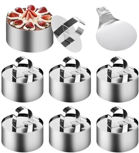 ZMDMAH Lot de 6 Anneaux à emporte Piece Rond Inoxydable de 8 cm avec 6 couvercles et 1 Pelle pour la Fabrication de gâteaux en Mousse, Biscuits et Pudding