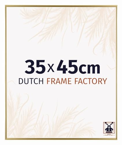 Dutch Frame Factory - Bilderrahmen 35x45 cm Gold - Kunststoff | Antireflex-Acrylglas aus Kunststoff, Wandmontage, Geeignet für Fotos, Poster und Puzzles, Easy, Made in Holland