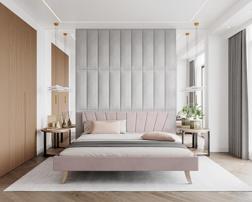 FDM Polsterbett mit Bettkasten 120x200 140x200 160x200 180x200 cm – Stauraumbett aus Bouclé, gepolstertes Kopfteil, Lattenrost & Metallrahmen, klappbar, Made IN EU (Altrosa, 160x200)