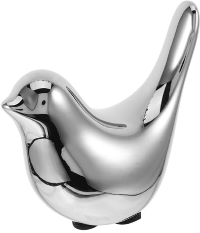 SHINEOFI Silberne Kleine Vogelstatue aus Keramik im Modernen Stil | Minimalistische Form, für Fensterbank und Couchtisch, Feine Verarbeitung, Dekorativ