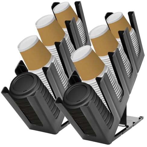 2Pcs Coffee Cups Holder, Height Adjustable Paper Cup and Lid Organiser 4 Compartment Large Capacity Cup Holder Lid Dispenser for Breakroom Countertop Coffee Station Bar Restaurant