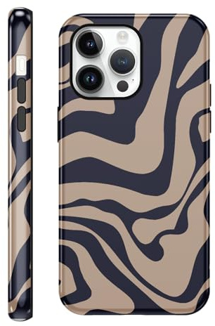 Yirlbey Gestreift Sommer Handyhülle für iPhone 14 Pro Hülle 6,1, Aesthetic Summer Striped Streifen Muster Design für Mädchen Schutzhülle Zweischichtige Stoßfest Bunt Silikon Case, Braun Stripe
