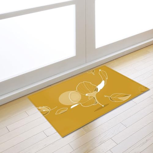 Fußmatte Weiße Blätter Rugs for Living Room Polyester Fussmatte Aussen Fußmatte Außen Innen Waschbar Teppiche Wohnzimmer Fusmatte Schmutzfangmatte Fußmatten Haustür Verdicken Doormat 150x200cm