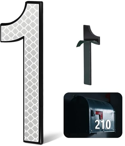 4 Inch Reflective House Numbers for Outside, VONDERSO High-Intensity Reflective Self-adhesive Mailbox Numbers, Durable ABS Base for House Plaques, Mailbox, Yard, Garage – Plaque Number ‘1’