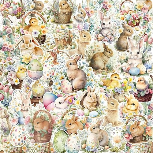 THXFUNAREA 50 Stück Osteraufkleber Hasen & Ostereier, bunte Sticker Ostern für Kinder, Frühlings Sticker zum Basteln, Deko Aufkleber für Karten, Scrapbook und Geschenkverpackung