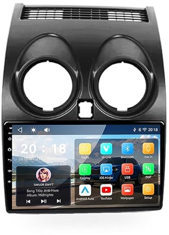 Autoradio GPS per Nissan Qashqai J10 2005-2015, Touchscreen 9, CarPlay Wireless, Android Auto, WiFi, Bluetooth, Radio RDS(HM611 8 Core 4G+Wifi 8+256GB)