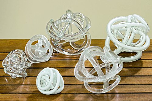 Briefbeschwerer Fancy Paperweight aus Glas Dekoartikel Regaldeko Tischdekoration (DRM. 9cm, klar-gerippt-weiß)
