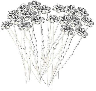 weddecor argent barette cheveux avec Strass Rose Design fleur & Strass Mariage Noces clips pour femmes & FILLES TOUT TYPE DE CHEVEUX - Argent, 10