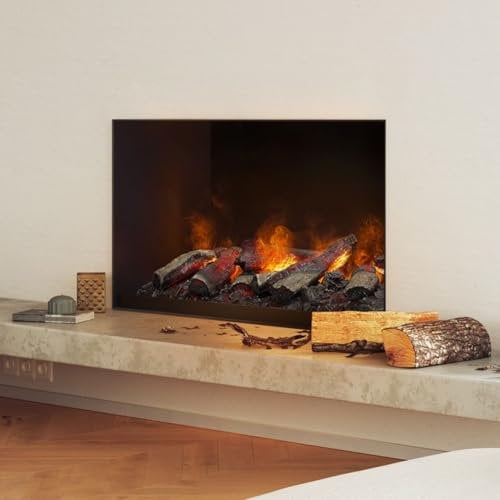 muenkel design wall fire electronic PRO - Opti-Myst Elektro-Kamin Wandeinbau inkl. Dekoholz – mitHeizung 2000 W - interner Wassertank – Breite 800 mm