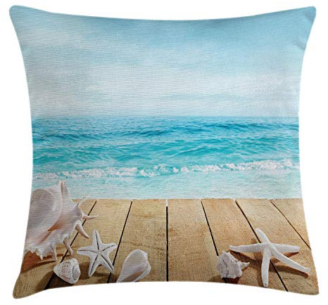 ABAKUHAUS Strand Kissenbezug, Sonnenschein Malediven Deck, für den Innen oder Außen Bereich geeignet mit Reißverschluß Waschbarer Stoff, 40 x 40 cm, Beige