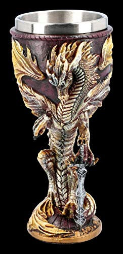 Drachen Fantasy Trink-Kelch - Flame Blade, Motiv von Ruth Thompson | Weinbecher, Deko-Artikel, mit Edelstahl-Einsatz, H 18 cm