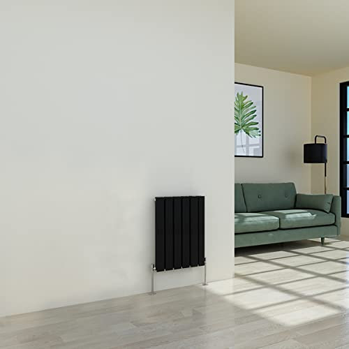 Warmehaus Radiatore di design orizzontale a schermo piatto moderno doppio nero 600 x 410 mm
