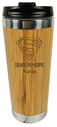 Regalo Personalizado para el día del Padre: Termo de bambú 'SuperPadre' Personalizado con su Nombre.