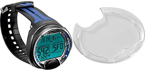 Cressi KS770052 Leonardo Dive Computer, Schwarz/Blau & Displayschutz Protective Lens Leonardo Screen, Silber, One Size