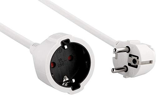 Electraline 01638 Schutzkontakt 3 m Kabel-Kunststoffleitung-IP20 Innenbereich/Verlängerungskabel mit Kindersicherung/Schuko-Verlängerung, Weiß